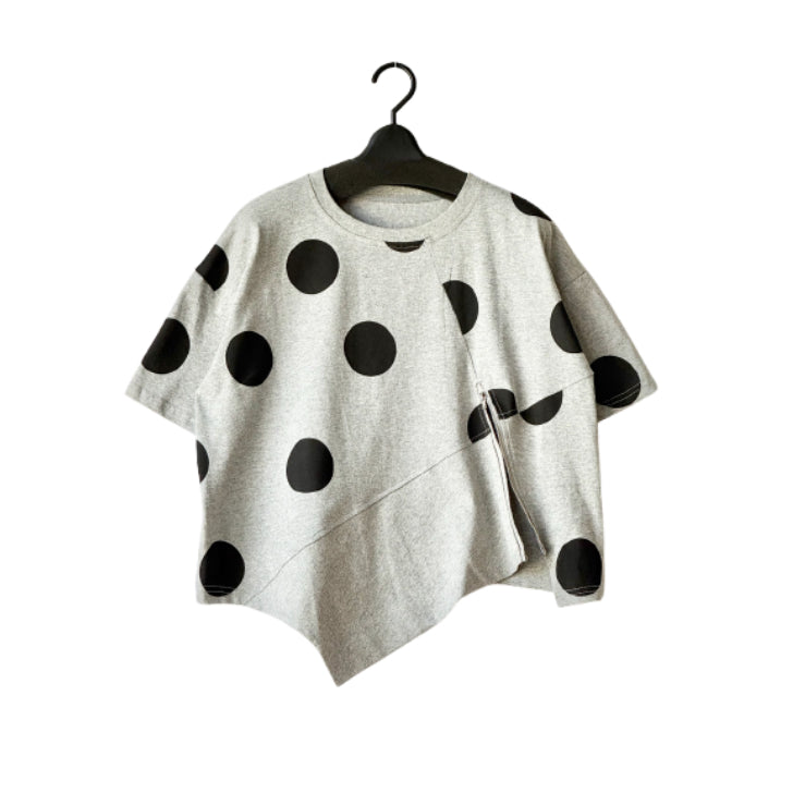 水玉ドット×無地 アシンメトリー切替え Tシャツ BPS-26647 [Bell Pony]