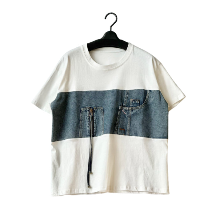 異素材ドッキング デニムポケットデザインTシャツ BPS-26628 [Bell Pony]