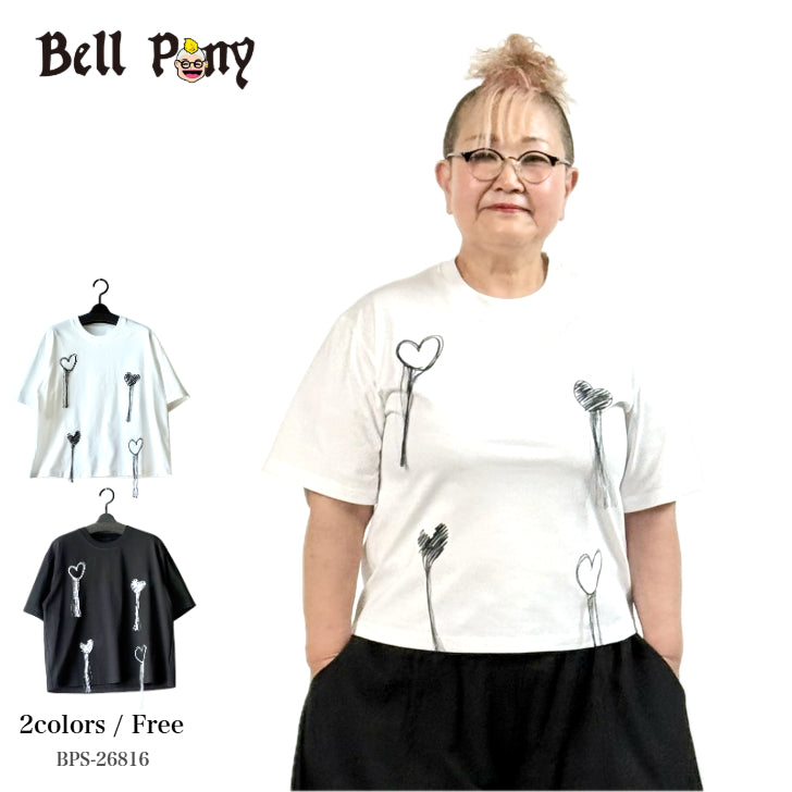 ハート刺繍 デザインTシャツ BPS-26816 [Bell Pony]