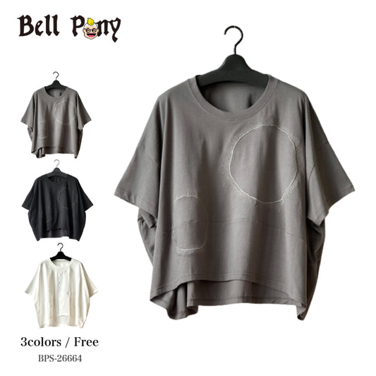 異素材切り替え アート刺繍 ビッグTシャツ BPS-26664 [Bell Pony]